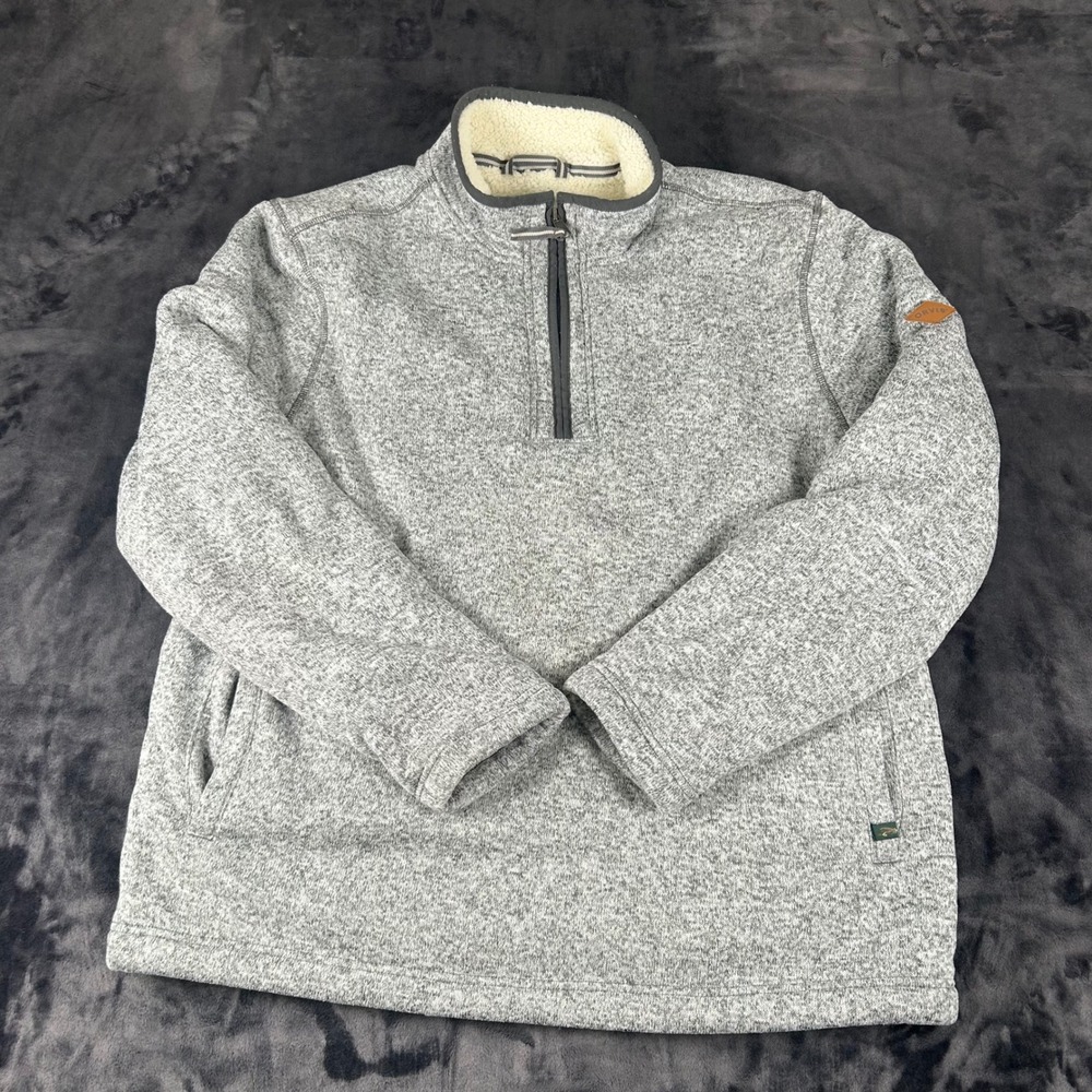 Orvis Pullover Sweater Mens XL Grey Quarter Zip Sherpa Lined Fleece 4555
